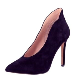 Neiman Marcus Leana Suede High Collar Pumps, Black